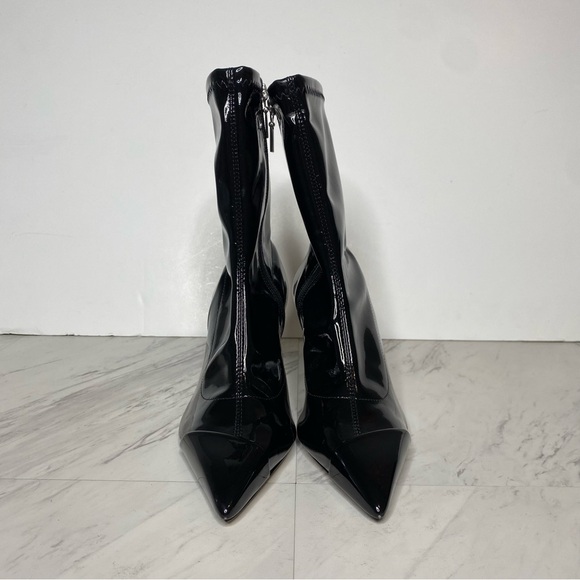 Schutz Pointy Toe Black Patent Heeled Bootie 6B - Picture 2 of 16